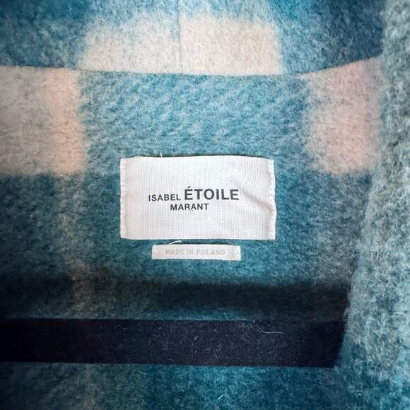 Isabel Marant Etoile Gabriel Teal Cream Checkered Wool Jacket Size FR 36 Small - Picture 4 of 11